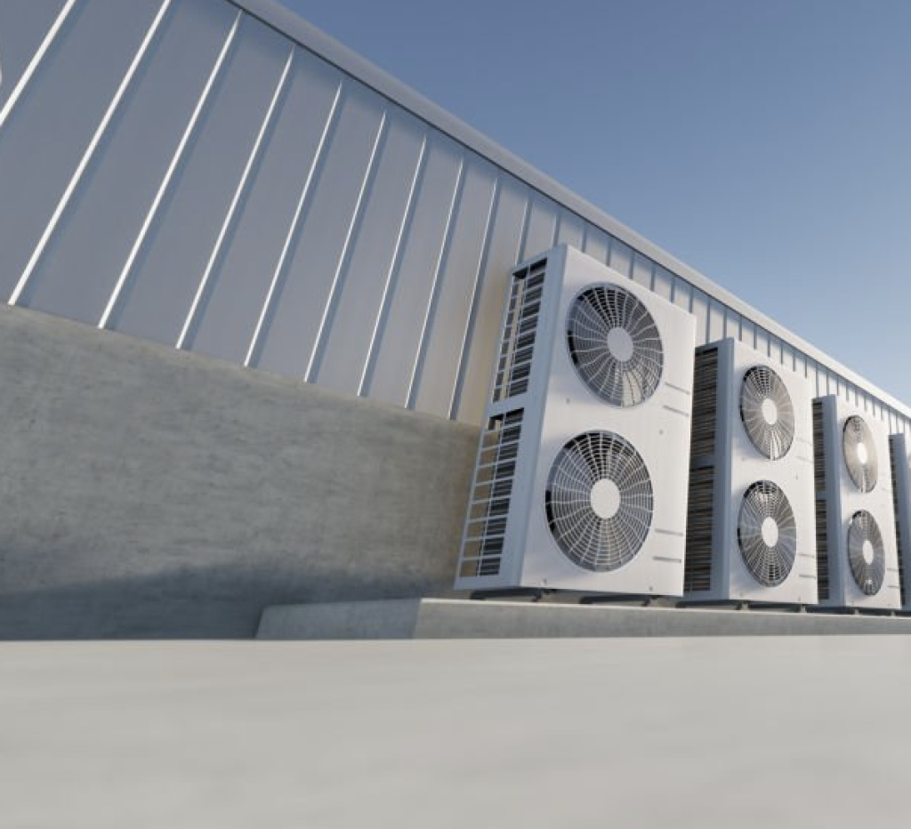 summer commercial roofing maintenance with air conditioning units on flat roof commercial roofing property